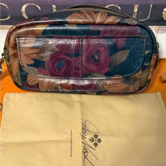 Patricia Nash Floral Leather Cosmetic Case in Burgundy, Navy & Tan - Picture 9 of 9